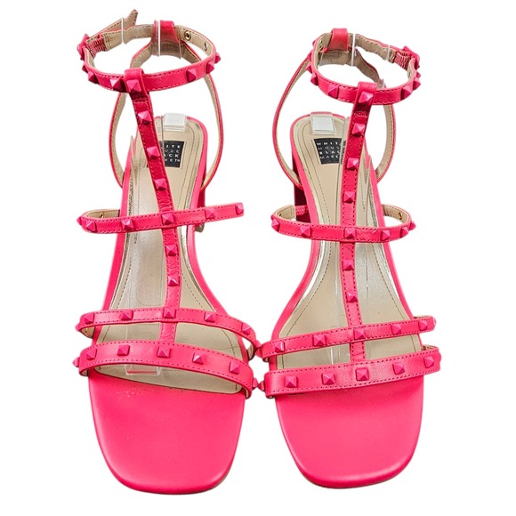White House Black Market "Brooklyn" Pink Studded T-Strap‎ Heeled Sandals Size 8M - Picture 10 of 13